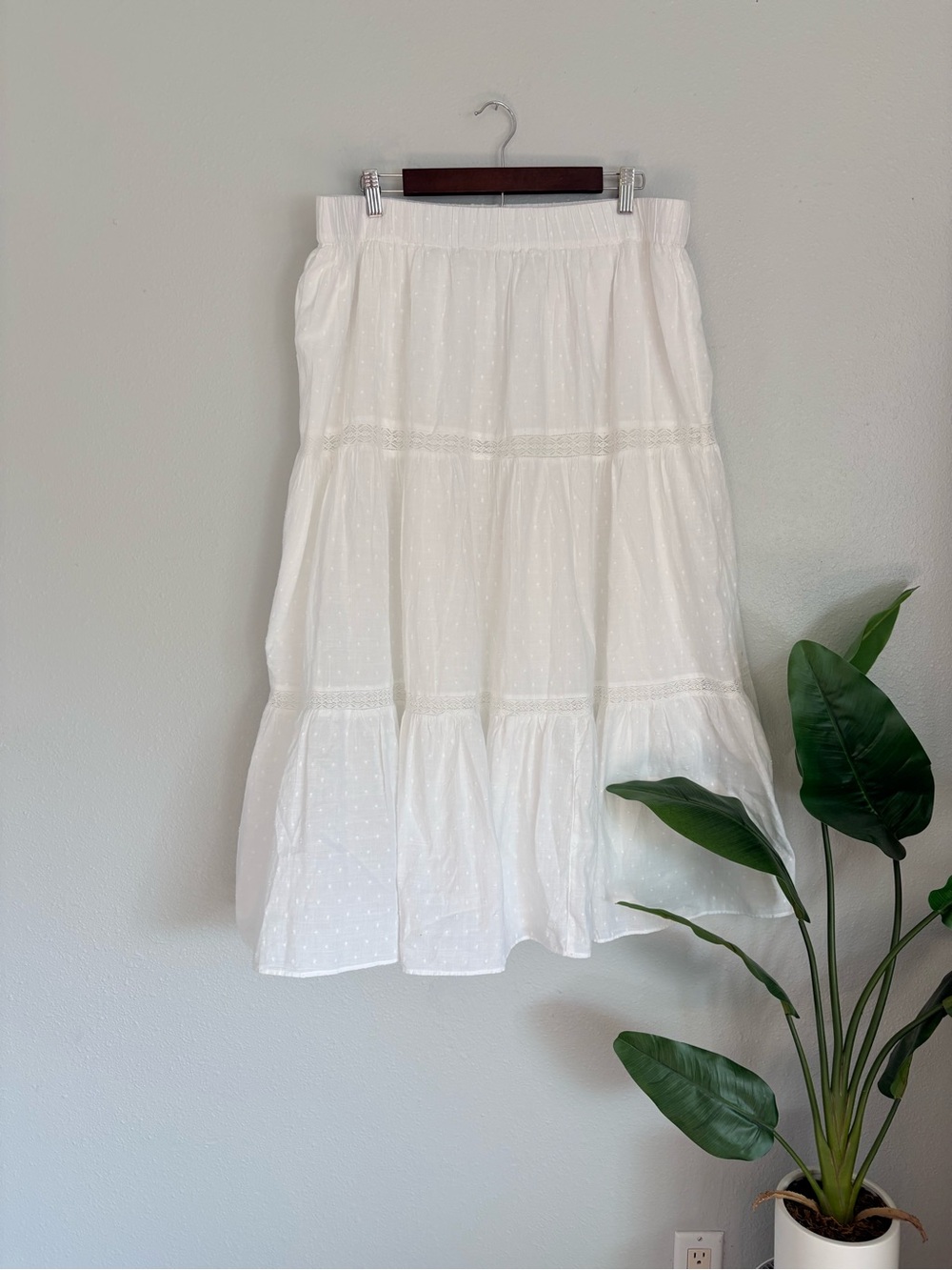 LOFT White Tiered Maxi Skirt with Eyelet Dots